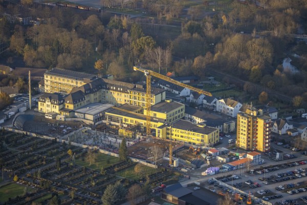 Aerial view, Klinikum Hochsauerland GmbH at Stolte Ley 5 is being expanded, Hüsten, Arnsberg, Sauerland, North Rhine-Westphalia, Germany, DE, Europe, birds-eyes view, aerial photography, aerial photography, aerial photography, overview, bird's eye view