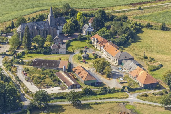 Ölinghausen Monastery, monastery building inhabited by the Sisters of St. Mary Magdalene Postel, monastery church, former Premonstratensian monastery, Herdringen, Arnsberg, Sauerland, North Rhine-Westphalia, Germany, DE, Europe, aerial view, birds-eyes view, aerial photography, aerial photography, overview, bird's eye view