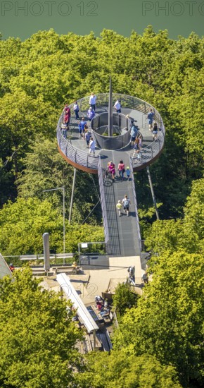 Aerial view, forest area, Biggeblick viewing platform, Attendorn, Sauerland, North Rhine-Westphalia, Germany, viewing platform, Biggesee, DE, Europe, aerial view, aerial photography, aerial photography, overview, bird's-eye view, overview