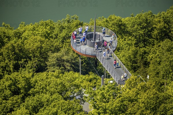 Aerial view, forest area, Biggeblick viewing platform, Attendorn, Sauerland, North Rhine-Westphalia, Germany, viewing platform, Biggesee, DE, Europe, aerial view, aerial photography, aerial photography, overview, bird's-eye view, overview