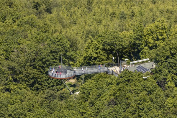 Aerial view, forest area, Biggeblick viewing platform, Attendorn, Sauerland, North Rhine-Westphalia, Germany, viewing platform, Biggesee, DE, Europe, aerial view, aerial photography, aerial photography, overview, bird's-eye view, overview