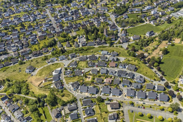 Aerial view, Haus Mutter Anna nursing home, residential area Hahnbeulerkreuz, Attendorn, Sauerland, North Rhine-Westphalia, Germany, care and nursing, DE, Europe, property tax, real estate, aerial view, aerial photography, aerial photography, care facility, nursing home, overview, bird's-eye view, residential complex, living and living, residential area, residential buildings, housing estate, birds-eyes view, overview