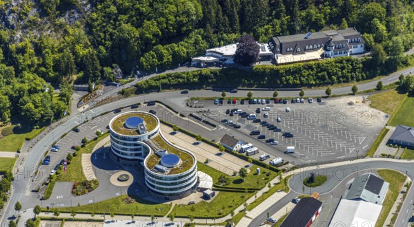 Aerial photo, HANSE HOTEL Attendorn, cave restaurant Himmelreich, Attendorn, Sauerland, North Rhine-Westphalia, Germany, DE, Europe, gastronomy, hotel, hotel facilities, hotel business, aerial photo, aerial photography, aerial photography, overview, bird's-eye view, overview