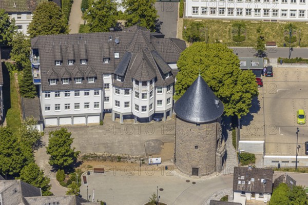 Aerial view, Bieketurm, Attendorn, Sauerland, North Rhine-Westphalia, Germany, DE, Europe, aerial photograph, aerial photography, aerial photography, sight, defence tower, overview, bird's-eye view, defence tower, birds-eyes view, former town fortification, historical, overview