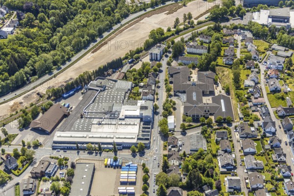 Aerial view, construction area, Greif site, bypass road, Attendorn, Sauerland, North Rhine-Westphalia, Germany, construction site, building plots, Blankenroder Mühle, DE, Europe, aerial view, aerial photography, aerial photography, overview, bird's-eye view, overview