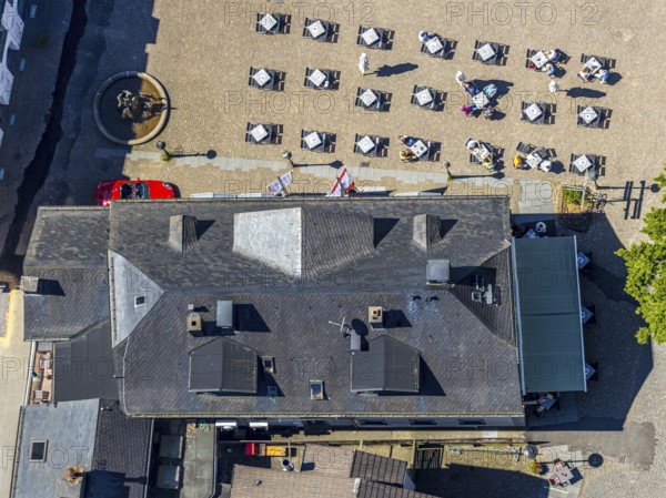 Aerial view, Alter Markt, gastronomy, Attendorn, Sauerland, North Rhine-Westphalia, Germany, outdoor gastronomy, Corona crisis, Corona measures, DE, Europe, aerial view, aerial photography, aerial photography, overview, bird's eye view, birds-eyes view, overview