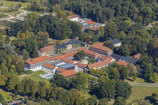 Aerial view, Gräflicher Park Health & Balance Resort, Bad Driburg, East Westphalia-Lippe, North Rhine-Westphalia, Germany, Brunnenallee, DE, Europe, restaurant, gastronomy, Gräflicher Park Driburg, hotel, hotel facilities, hotel business, aerial view, aerial photography, aerial photography, OLWBUCH, OWL, OWL-Buch, East Westphalia, park, overview, bird's-eye view, overview