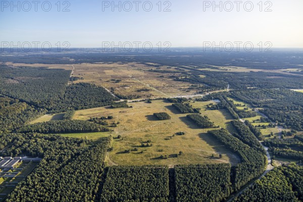 Aerial photo, armoured training area, Senne, Augustdorf, Ostwestfalen-Lippe, North Rhine-Westphalia, Germany, DE, Europe, aerial photo, aerial photography, aerial photography, military, OLWBUCH, OWL, OWL-Buch, Ostwestfalen, military training area, overview, bird's-eye view, birds-eyes view, overview