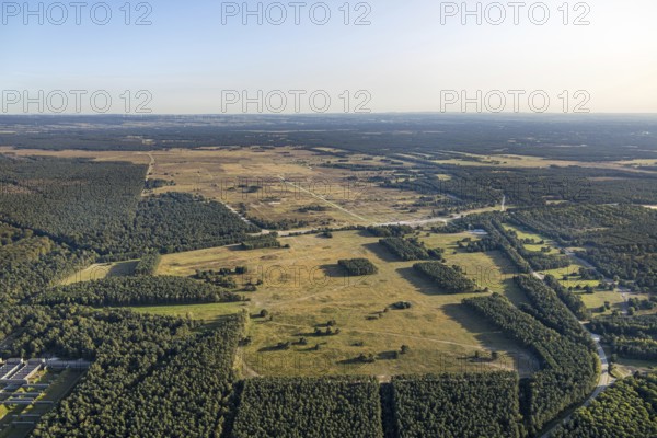 Aerial photo, armoured training area, Senne, Augustdorf, Ostwestfalen-Lippe, North Rhine-Westphalia, Germany, DE, Europe, aerial photo, aerial photography, aerial photography, military, OLWBUCH, OWL, OWL-Buch, Ostwestfalen, military training area, overview, bird's-eye view, birds-eyes view, overview