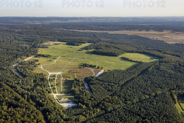 Aerial photo, armoured training area, Senne, Augustdorf, Ostwestfalen-Lippe, North Rhine-Westphalia, Germany, DE, Europe, aerial photo, aerial photography, aerial photography, military, OLWBUCH, OWL, OWL-Buch, Ostwestfalen, military training area, overview, bird's-eye view, birds-eyes view, overview