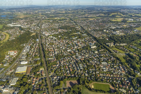 Aerial view, local view, Stadion am Mittelbach, spa garden, Bad Oeynhausen, Ostwestfalen-Lippe, North Rhine-Westphalia, Germany, City, DE, Europe, FC Löhne-Gohfeld, distant view, football pitch, football stadium, football club, property tax, real estate, aerial view, aerial photography, aerial photography, OLWBUCH, OWL, OWL-Buch, East Westphalia, sports, sports facilities, sports field, sports facility, townscape, city area, city centre, overview, bird's-eye view, residential area, housing and living, residential area, residential buildings, residential quality, residential quarter, housing estate, birds-eyes view, overview
