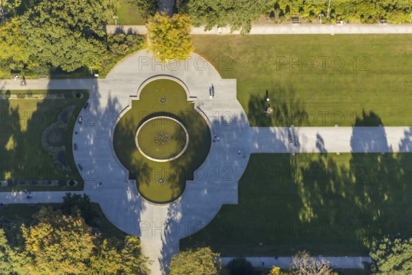 Aerial view, Bad Oeynhausen, fountain in the spa gardens, Bad Oeynhausen, East Westphalia-Lippe, North Rhine-Westphalia, Germany, DE, Europe, spa gardens, aerial view, aerial photography, aerial photography, OLWBUCH, OWL, OWL-Buch, East Westphalia, overview, bird's eye view, birds-eyes view, cultural use, overview