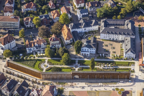 Aerial photo, graduation works Bad Salzuflen, rose garden, Bad Salzuflen, East Westphalia-Lippe, North Rhine-Westphalia, Germany, DE, Europe, graduation works, aerial photo, aerial photography, aerial photography, OLWBUCH, OWL, OWL-Buch, East Westphalia, Parkstraße, thermal bath, overview, bird's-eye view, overview