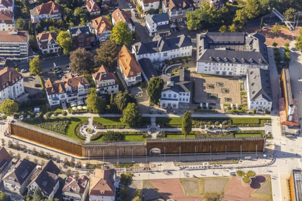 Aerial photo, graduation works Bad Salzuflen, rose garden, Bad Salzuflen, East Westphalia-Lippe, North Rhine-Westphalia, Germany, DE, Europe, graduation works, aerial photo, aerial photography, aerial photography, OLWBUCH, OWL, OWL-Buch, East Westphalia, Parkstraße, thermal bath, overview, bird's-eye view, overview