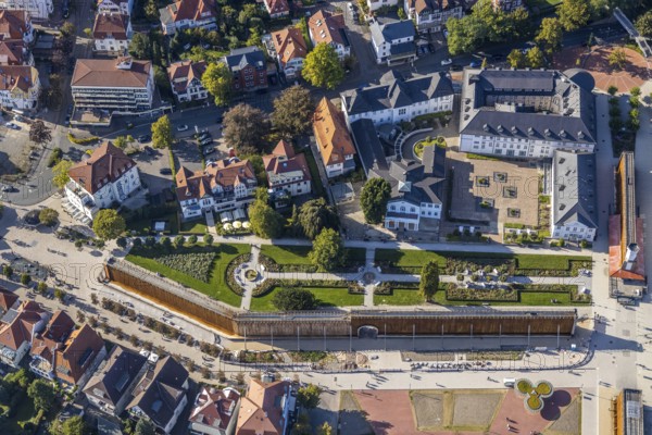 Aerial photo, graduation works Bad Salzuflen, rose garden, Bad Salzuflen, East Westphalia-Lippe, North Rhine-Westphalia, Germany, DE, Europe, graduation works, aerial photo, aerial photography, aerial photography, OLWBUCH, OWL, OWL-Buch, East Westphalia, Parkstraße, thermal bath, overview, bird's-eye view, overview
