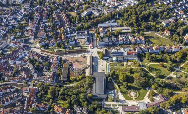Aerial view, graduation works Bad Salzuflen, rose garden, spa gardens, concert hall in the spa gardens, Bad Salzuflen, East Westphalia-Lippe, North Rhine-Westphalia, Germany, DE, Europe, graduation works, culture, art, aerial photography, aerial photography, OLWBUCH, OWL, OWL-Buch, East Westphalia, park, Parkstraße, thermal baths, overview, events, event location, event venue, bird's-eye view, birds-eyes view, cultural use, overview