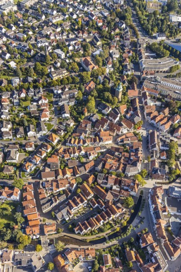 Aerial view, river Salze, old town Bad Salzuflen, East Westphalia-Lippe, North Rhine-Westphalia, Germany, Bad Salzuflen, City, DE, Europe, property tax, real estate, city centre, aerial view, aerial photography, aerial photography, OLWBUCH, OWL, OWL-Buch, local view, East Westphalia, townscape, city area, city centre, overview, bird's-eye view, residential area, living and living, residential area, residential buildings, residential quality, residential quarter, residential estate, birds-eyes view, overview