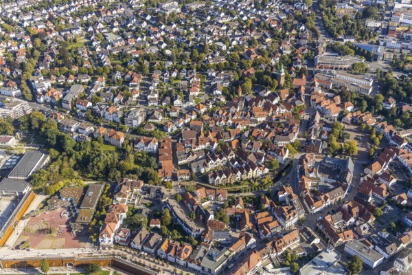 Aerial view, river Salze, old town Bad Salzuflen, East Westphalia-Lippe, North Rhine-Westphalia, Germany, Bad Salzuflen, City, DE, Europe, property tax, real estate, city centre, aerial view, aerial photography, aerial photography, OLWBUCH, OWL, OWL-Buch, local view, East Westphalia, townscape, city area, city centre, overview, bird's-eye view, residential area, living and living, residential area, residential buildings, residential quality, residential quarter, residential estate, birds-eyes view, overview