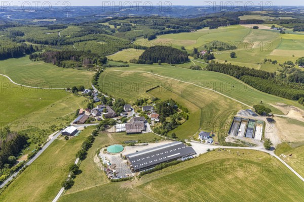 Aerial view, Schultenhof, Leveringhausen 1, Balve, Sauerland, North Rhine-Westphalia, Germany, farm, DE, Europe, agriculture, farm, farm business, aerial view, aerial photography, aerial photography, local recreation area, overview, farm holidays, bird's-eye view, meadows and fields, birds-eyes view, overview