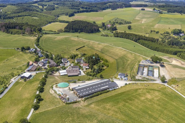 Aerial view, Schultenhof, Leveringhausen 1, Balve, Sauerland, North Rhine-Westphalia, Germany, farm, DE, Europe, agriculture, farm, farm business, aerial view, aerial photography, aerial photography, local recreation area, overview, farm holidays, bird's-eye view, meadows and fields, birds-eyes view, overview