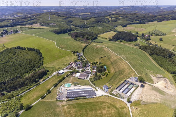 Aerial view, Schultenhof, Leveringhausen 1, Balve, Sauerland, North Rhine-Westphalia, Germany, farm, DE, Europe, agriculture, farm, farm business, aerial view, aerial photography, aerial photography, local recreation area, overview, farm holidays, bird's-eye view, meadows and fields, birds-eyes view, overview