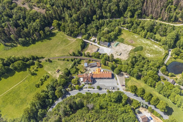 Aerial view, Haus Recke Hotel, Balve, Sauerland, North Rhine-Westphalia, Germany, Binolen, DE, Europe, gastronomy, hotel, hotel facilities, hotel business, aerial photography, aerial photography, overview, bird's eye view, forest area, birds-eyes view, overview