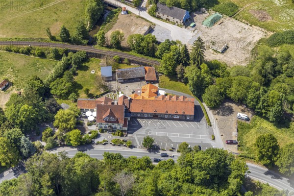 Aerial view, Haus Recke Hotel, Balve, Sauerland, North Rhine-Westphalia, Germany, Binolen, DE, Europe, gastronomy, hotel, hotel facilities, hotel business, aerial photography, aerial photography, overview, bird's eye view, forest area, birds-eyes view, overview