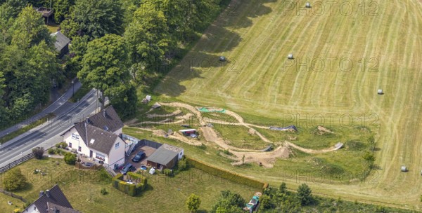 Aerial photo, freeride, sports course, Balve, Sauerland, North Rhine-Westphalia, Germany, DE, Europe, aerial photography, aerial photography, aerial photography, sports, trial terrain, overview, bird's eye view, birds-eyes view, overview