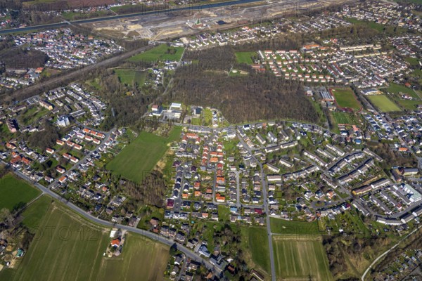 Aerial view, former area of the Roman camp Bergkamen, Oberaden, Bergkamen, Ruhr area, North Rhine-Westphalia, Germany, DE, Europe, birds-eyes view, aerial photograph, aerial photography, aerial photography, overview, bird's eye view