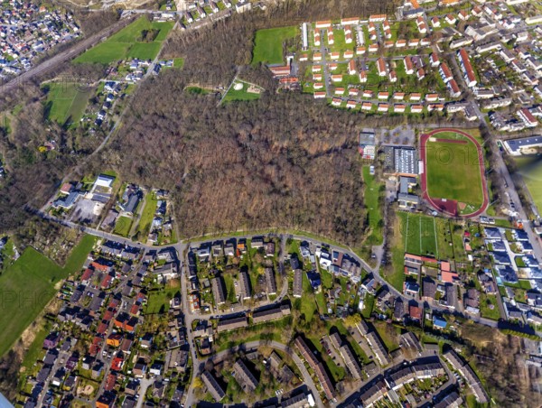 Aerial view, former area of the Roman camp Bergkamen, Oberaden, Bergkamen, Ruhr area, North Rhine-Westphalia, Germany, DE, Europe, birds-eyes view, aerial photograph, aerial photography, aerial photography, overview, bird's eye view