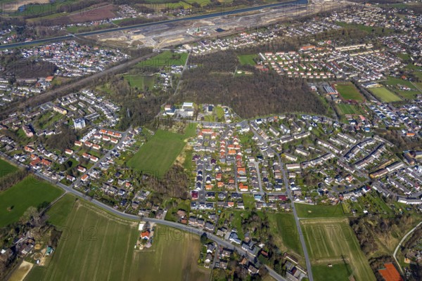 Aerial view, former area of the Roman camp Bergkamen, Oberaden, Bergkamen, Ruhr area, North Rhine-Westphalia, Germany, DE, Europe, birds-eyes view, aerial photograph, aerial photography, aerial photography, overview, bird's eye view