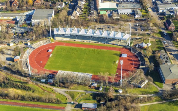 Aerial view, Lohrheide stadium, Leithe, Bochum, Ruhr area, North Rhine-Westphalia, Germany, DE, Europe, football pitch, football stadium, football club, aerial view, aerial photography, aerial photography, Olympic Training Centre Ruhr-East, sports, sports facilities, sports field, sports venue, stadium, overview, bird's-eye view, overview