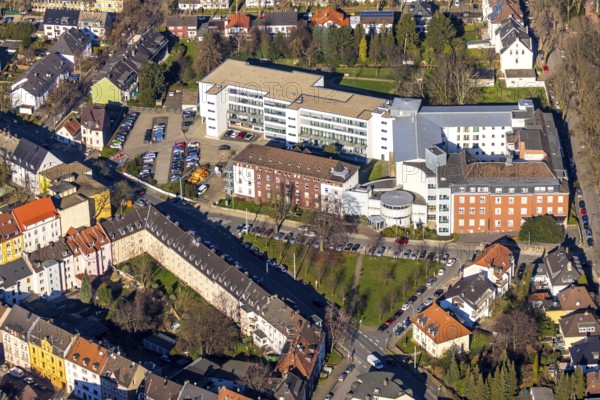 Aerial view, Marien-Hospital Wattenscheid - Katholisches Klinikum Bochum, Wattenscheid, Bochum, Ruhr area, North Rhine-Westphalia, Germany, DE, Europe, healthcare, hospital, clinic, clinic centre, hospital, aerial photograph, aerial photography, aerial photography, medical facility, medical assistance, emergency service, Parkstrasse, overview, bird's-eye view, overview, medical care