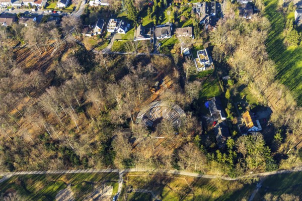 Aerial view, Waldbühne Südpark, semicircular theatre arena, open air theatre, Höntrop, Bochum, Ruhr area, North Rhine-Westphalia, Germany, DE, Europe, culture, art, aerial photography, aerial photography, aerial photography, open air theatre, drama, theatre, overview, bird's eye view, birds-eyes view, cultural use, overview