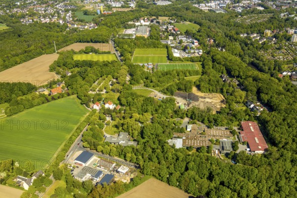 Aerial view, sports facility VfL Bochum, construction site Hiltroper Straße, workshop Constantin WfbM, Bochum, Ruhr area, North Rhine-Westphalia, Germany, construction work, construction area, building site, building plots, construction project, construction site, DE, Europe, football pitch, football club, aerial view, aerial photography, aerial photography, sports, sports facilities, sports field, sports facility, overview, bird's-eye view, overview