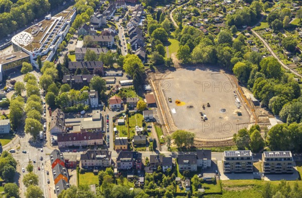Aerial photo, construction work, sports ground LFC Laer, Havkenscheiderstraße, Bochum, Ruhr area, North Rhine-Westphalia, Germany, DE, Europe, football pitch, football club, aerial photo, aerial photography, aerial photography, sports, sports facilities, sports ground, sports facility, overview, bird's-eye view, bird's-eye view, overview