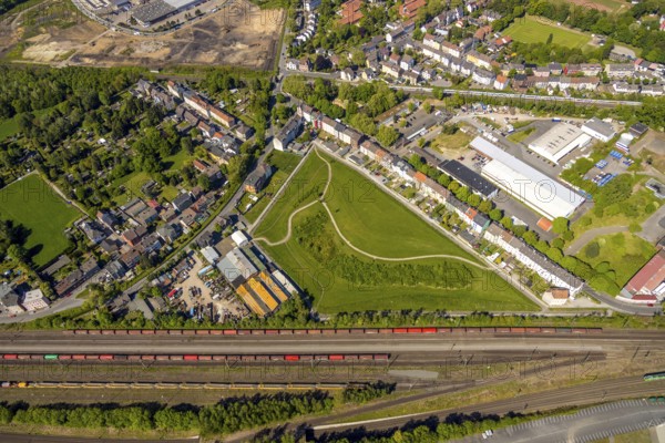 Aerial view, RUHR REAL GEWERBEPARK, Auf den Holln, park, Bochum, Ruhr area, North Rhine-Westphalia, Germany, DE, Europe, commercial enterprises, commercial area, commercial park, commercial location, commercial use, aerial photograph, aerial photography, aerial photography, park, overview, bird's-eye view, birds-eyes view, overview
