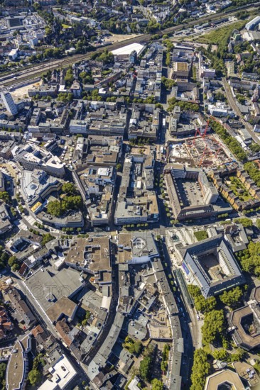 Aerial view, pedestrian zone Kortumstraße between Nordring and Konrad-Adenauer-Platz, Bermuda triangle, Grumme, Bochum, Ruhr area, North Rhine-Westphalia, Germany, DE, Europe, birds-eyes view, aerial view, aerial photography, aerial photography, overview, overview, bird's eye view, urban planning, reconstruction measures, construction site, overplanning