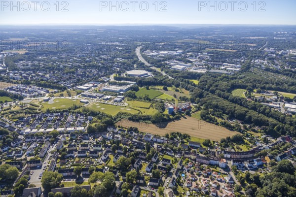Aerial view, industrial park Hiltrop, Bochum, Ruhr area, North Rhine-Westphalia, Germany, DE, Europe, birds-eyes view, aerial photography, aerial photography, aerial photography, overview, overview, bird's eye view, urban planning, reconstruction measures, construction site, overplanning, Stadtwerke Bochum, wholesale Friedrich PICARD GmbH & Co. KG