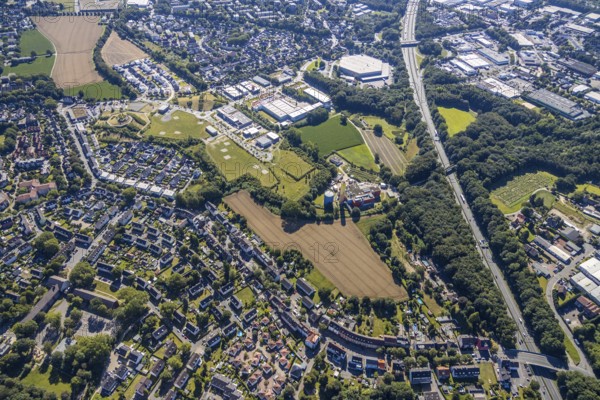 Aerial view, industrial park Hiltrop, Bochum, Ruhr area, North Rhine-Westphalia, Germany, DE, Europe, birds-eyes view, aerial photography, aerial photography, aerial photography, overview, overview, bird's eye view, urban planning, reconstruction measures, construction site, overplanning, Stadtwerke Bochum, wholesale Friedrich PICARD GmbH & Co. KG
