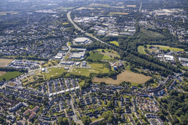 Aerial photo, industrial park Hiltrop, Bochum, Ruhr area, North Rhine-Westphalia, Germany, DE, Europe, birds-eyes view, aerial photo, aerial photography, aerial photography, overview, overview, bird's eye view, urban planning, reconstruction measures, construction site, overplanning