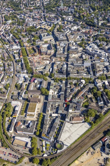 Aerial view, pedestrian zone Kortumstraße between Nordring and Konrad-Adenauer-Platz, Bermuda triangle, Grumme, Bochum, Ruhr area, North Rhine-Westphalia, Germany, DE, Europe, birds-eyes view, aerial view, aerial photography, aerial photography, overview, overview, bird's eye view, urban planning, reconstruction measures, construction site, overplanning