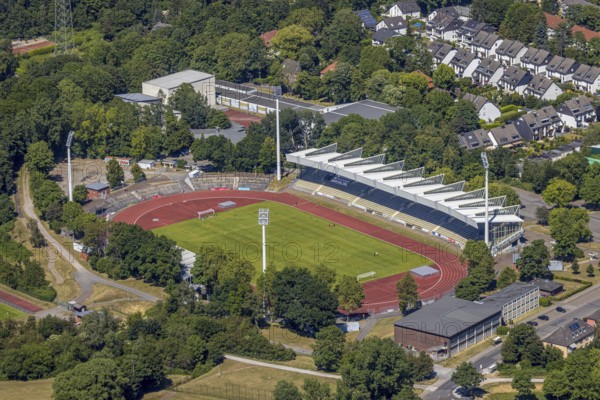 Aerial view, Lohrheidestadion, Olympic Training Centre Ruhr-Ost, Bochum-Wattenscheid, Ruhr area, North Rhine-Westphalia, Germany, Arena, DE, Europe, football pitch, football stadium, football club, aerial view, aerial photography, aerial photography, SG Wattenscheid 09, sports, sports facilities, sports field, sports facility, stadium, overview, bird's-eye view, bird's-eye view, overview
