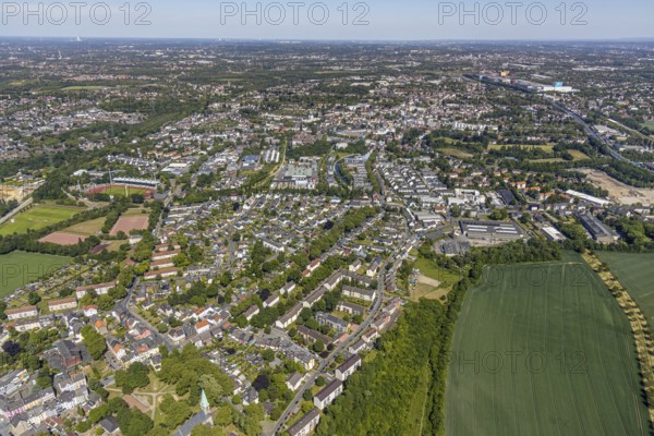Aerial view, Lohrheidestadion, local view, Bochum-Wattenscheid, Ruhr area, North Rhine-Westphalia, Germany, arena, DE, Europe, distant view, football pitch, football stadium, football club, property tax, real estate, aerial photography, aerial photography, aerial photography, SG Wattenscheid 09, sports, sports facilities, sports field, sports facility, stadium, overview, bird's eye view, residential area, living and life, residential area, residential buildings, housing estate, birds-eyes view, overview