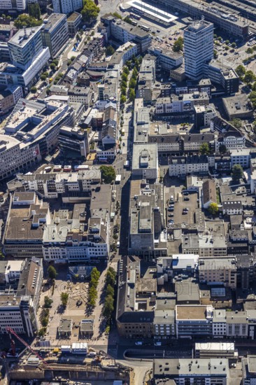 Aerial view, pedestrian zone Huestraße, old justice area, Viktoriastraße, Gleisdreieck, Bochum, Ruhr area, North Rhine-Westphalia, Germany, DE, Europe, birds-eyes view, aerial photograph, aerial photography, aerial photography, overview, overview, bird's eye view, urban planning, reconstruction measures, construction site, overplanning