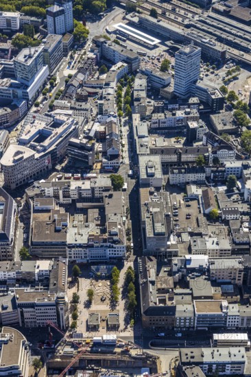 Aerial view, pedestrian zone Huestraße, old justice area, Viktoriastraße, Gleisdreieck, Bochum, Ruhr area, North Rhine-Westphalia, Germany, DE, Europe, birds-eyes view, aerial photograph, aerial photography, aerial photography, overview, overview, bird's eye view, urban planning, reconstruction measures, construction site, overplanning