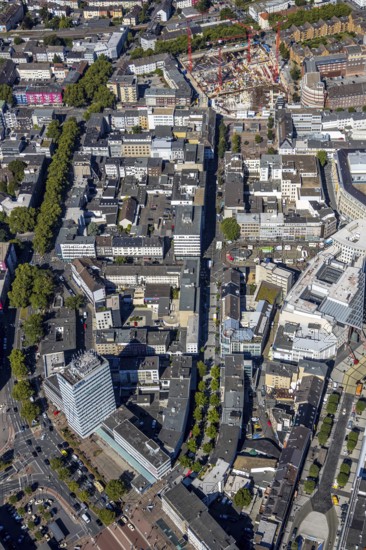 Aerial view, pedestrian zone Huestraße, old justice area, Viktoriastraße, Gleisdreieck, Bochum, Ruhr area, North Rhine-Westphalia, Germany, DE, Europe, birds-eyes view, aerial photograph, aerial photography, aerial photography, overview, overview, bird's eye view, urban planning, reconstruction measures, construction site, overplanning
