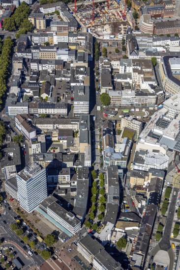 Aerial view, pedestrian zone Huestraße, old justice area, Viktoriastraße, Gleisdreieck, Bochum, Ruhr area, North Rhine-Westphalia, Germany, DE, Europe, birds-eyes view, aerial photograph, aerial photography, aerial photography, overview, overview, bird's eye view, urban planning, reconstruction measures, construction site, overplanning