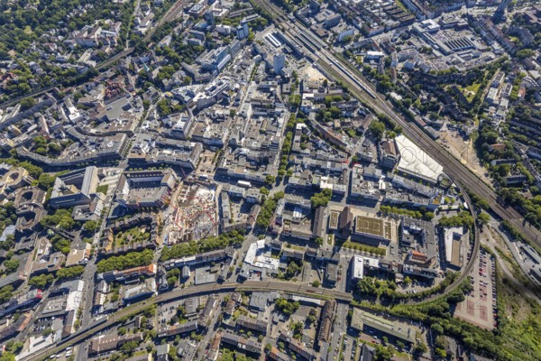 Aerial view, overview Bochum city centre vertical with Hans-Böckler-Straße, Viktoriastraße and old justice area, city hall, Bermuda triangle, with main station, Kruppwerke, Bochum, Ruhr area, North Rhine-Westphalia, Germany, DE, Europe, birds-eyes view, aerial view, aerial photography, aerial photography, overview, bird's eye view, urban planning, reconstruction measures, construction site, overplanning
