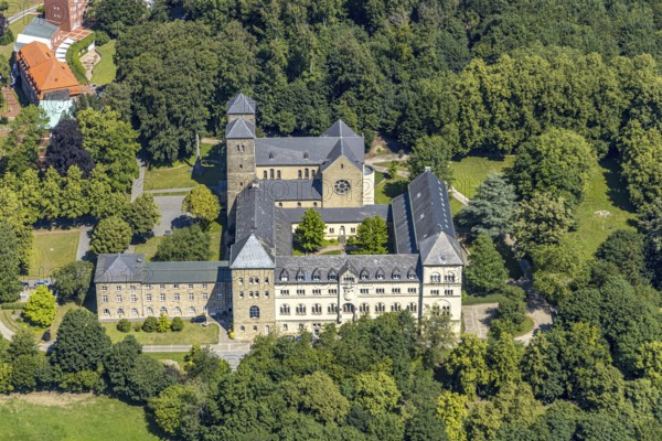 Aerial view, Benedictine Abbey Gerleve, Gerleve, Billerbeck, Münsterland, North Rhine-Westphalia, Germany, Gerleve Abbey, abbey church, Benedictine monastery, DE, Europe, monastery, aerial view, aerial photography, aerial photography, overview, bird's-eye view, forest area, meadows and fields, birds-eyes view, overview